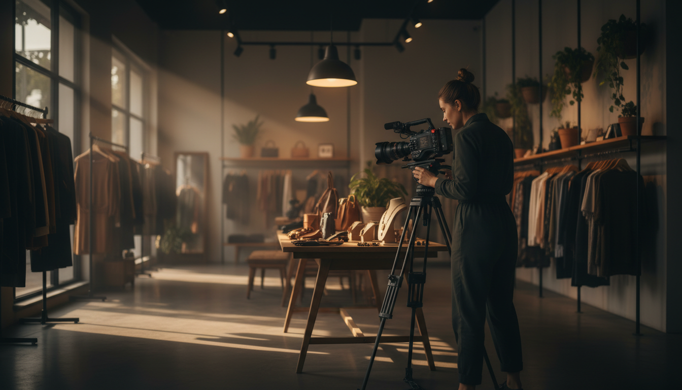 Vid&eacute;aste professionnel filmant dans une boutique locale